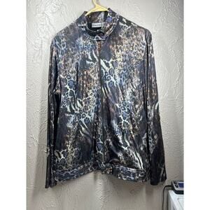 CHICO'S Multi Color Animal Print Metallic Full Zip Bomber Jacket Blazer Size 2/M